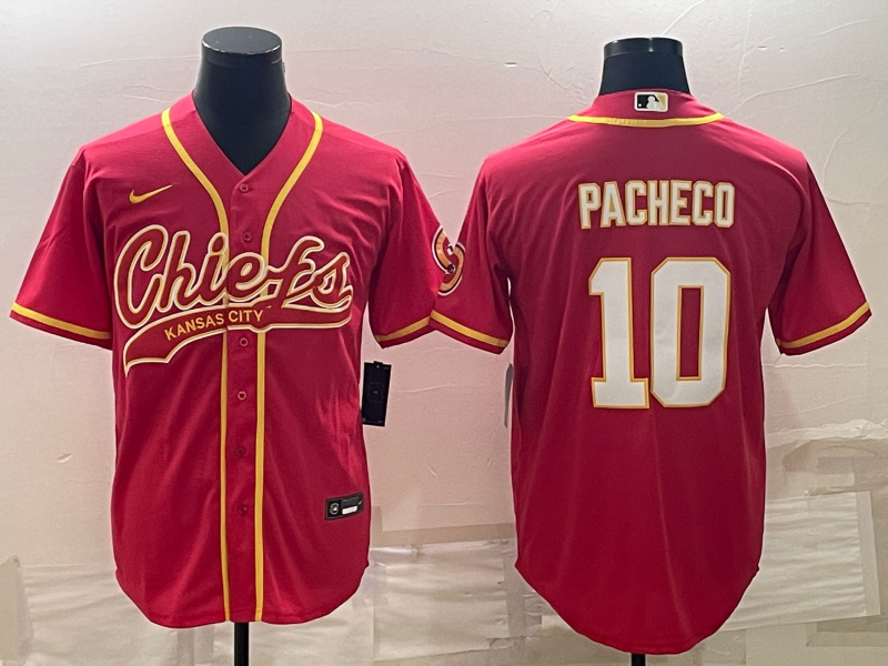 Men's Kansas City Chiefs #10 Isiah Pacheco Red With Patch Cool Base Stitched Baseball Jersey Men's Kansas City Chiefs #10 Isiah Pacheco Red With Patch Cool Base Stitched Baseball Jersey